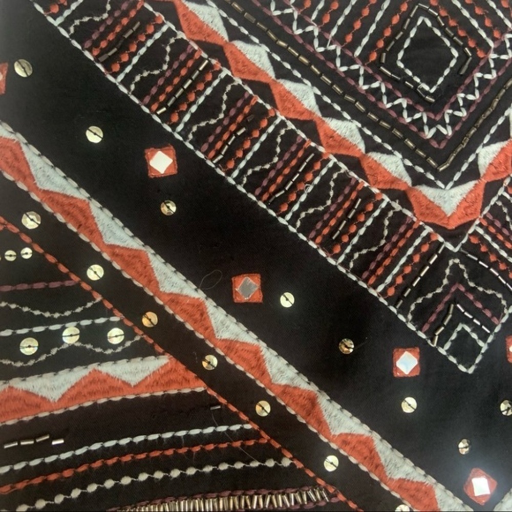 Romeo & Juliet Couture Boho Black Orange Embroidered Sequined Mini Skirt Cotton - Picture 10 of 14